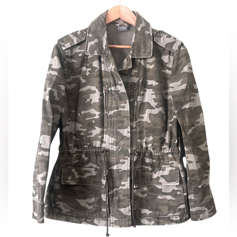 SOHO Jeans Army Green Camo Military CArgo Light Jacket Y2K 2000s Sz M